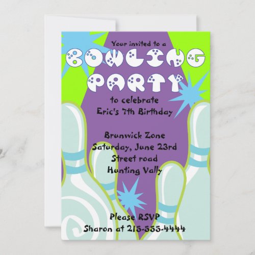 Bowling Party Invitation Happy Birthday Invite Boy