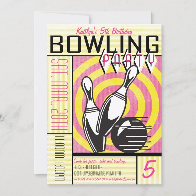 Bowling Party Invitation - Pink (Front)