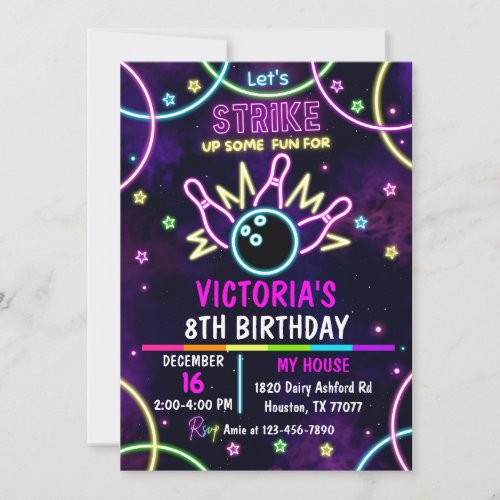 Bowling Party Invitation, Pins, Girl Bowling