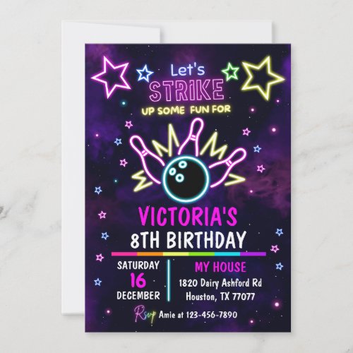 Bowling Party Invitation Pins Girl Bowling Invitation