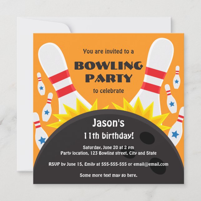 Bowling party invitation with bowling ball (Front)