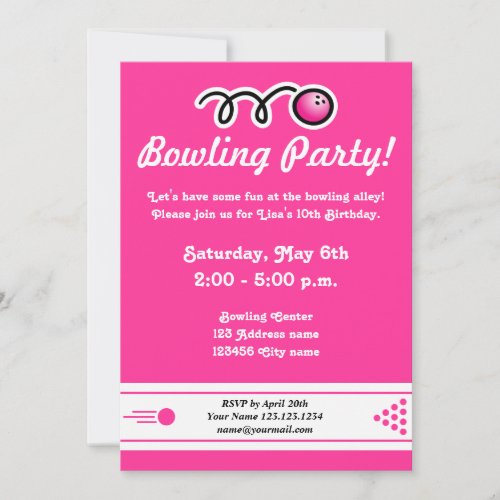 Bowling party invitations for girl's Birthday