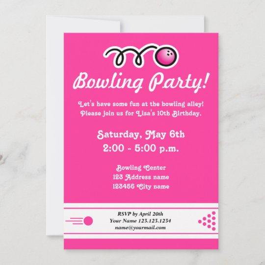 Bowling party invitations for girl's Birthday