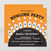 Bowling party invite with bowling ball and pins (Front/Back)