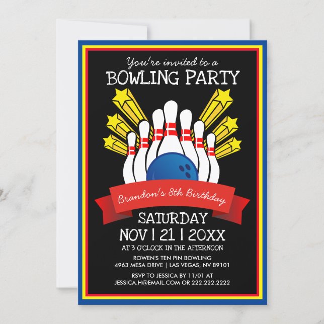 Bowling Party | Kids Colorful Birthday Invitation (Front)