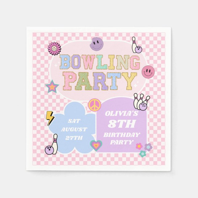 Bowling Party Preppy Varsity Patch Birthday Party Napkins (Front)