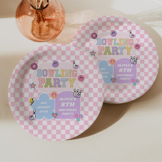 Bowling Party Preppy Varsity Patch Birthday Party Paper Plates (Creator Uploaded)