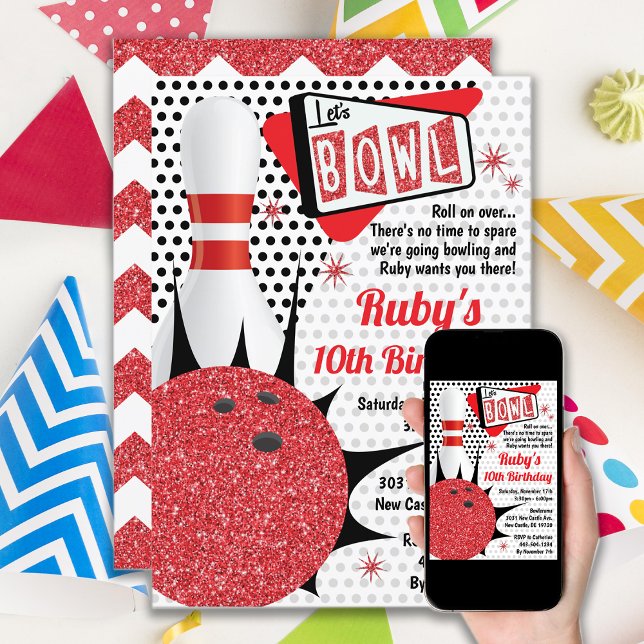 Bowling Party Retro Pin Up Tenpin Invitation (Creator Uploaded)