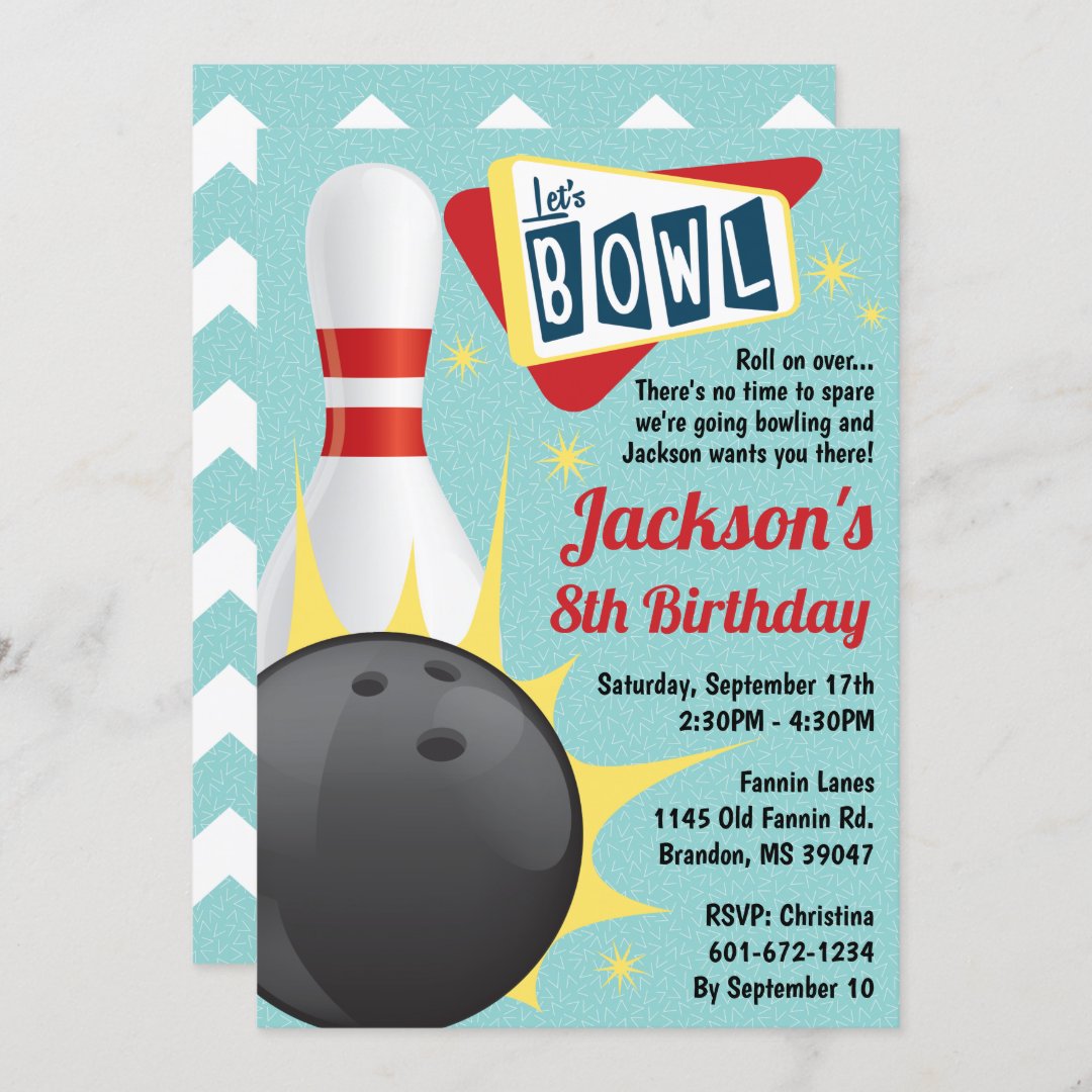 Bowling Party Retro Tenpin Invitation | Zazzle