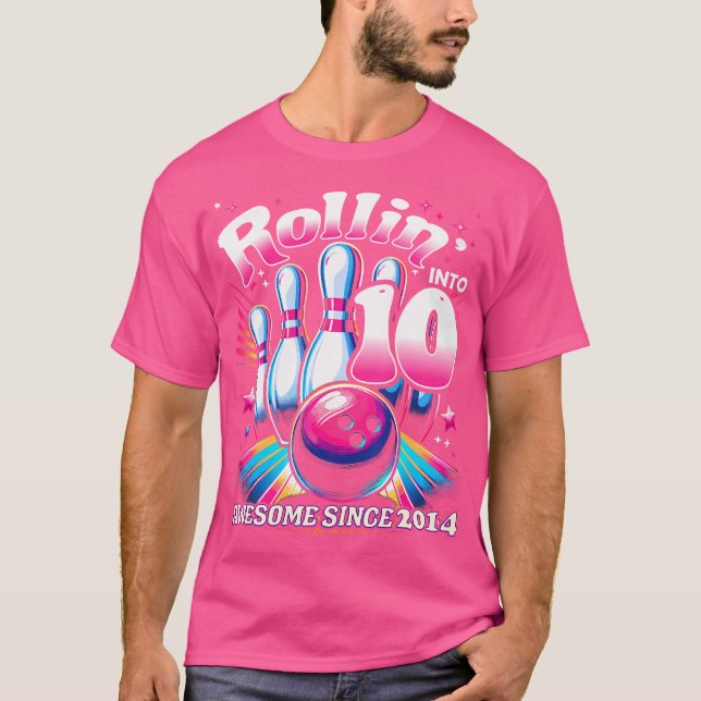 Bowling Party Rollin' 10 Awesome 2014 10Th Birthda T-Shirt (Front)