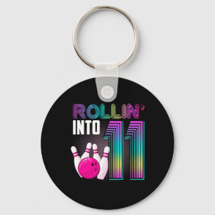 Bowling Party Rollin' Into 11 11th Birthday Girl B Keychain