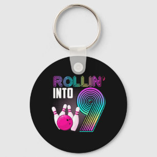 Bowling Party Rollin' Into 9 9th Birthday Girl Boy Keychain