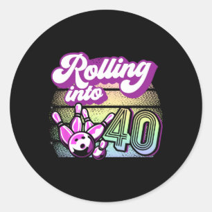 Bowling Party Rolling Into 40 Bowling Birthday Classic Round Sticker