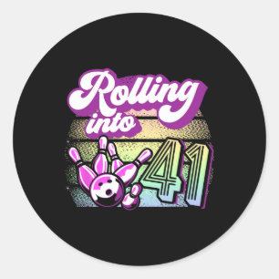 Bowling Party Rolling Into 41 Bowling Birthday Classic Round Sticker