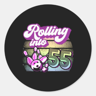 Bowling Party Rolling Into 55 Bowling Birthday Classic Round Sticker