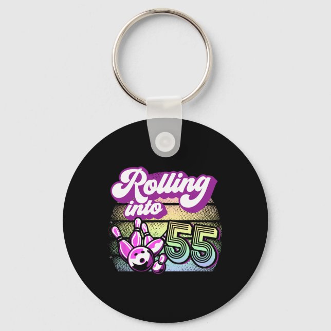Bowling Party Rolling Into 55 Bowling Birthday  Keychain (Front)