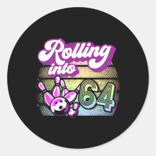 Bowling Party Rolling Into 64 Bowling Birthday Classic Round Sticker