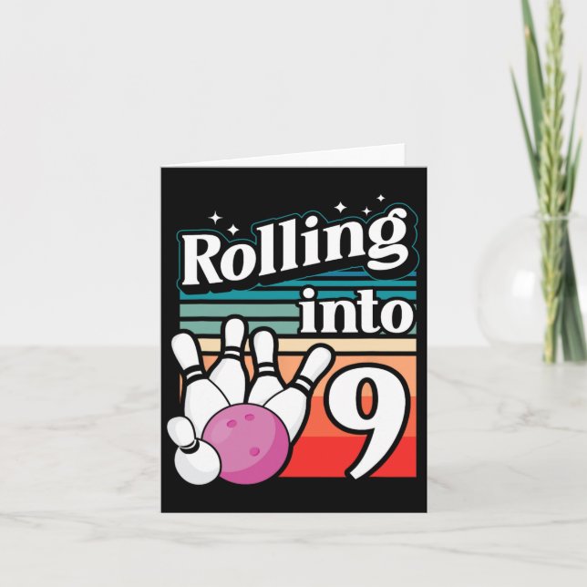 Bowling Party Rolling Into 9 Bowling Birthday  Card (Front)
