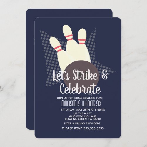 Bowling Party Strike and Celebrate Birthday Party Invitation