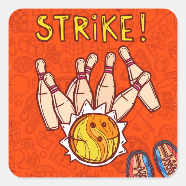 Bowling party ten pin bowling modern square sticker (Front)
