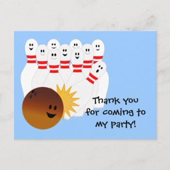 Bowling Party Thank You Postcard by NightOwlsMenagerie at Zazzle