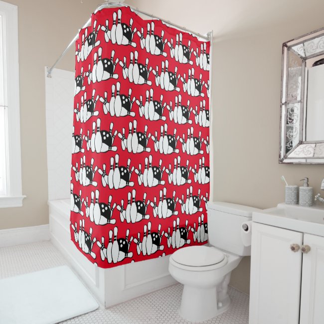 Bowling Pattern Red Black White Shower Curtain