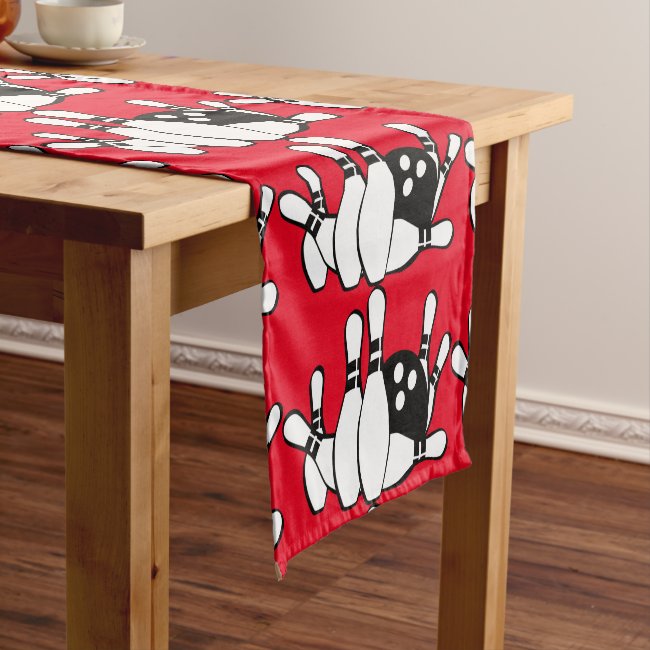 Bowling Pattern Red Black White Table Runner