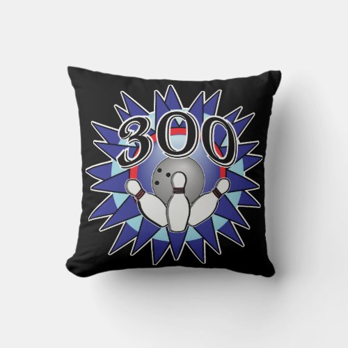 Bowling Perfect 300 Black and Blue Sided Throw Pillow