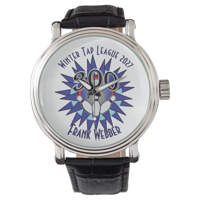 Bowling Perfect 300 Bowler Name and League Info Watch (Front)