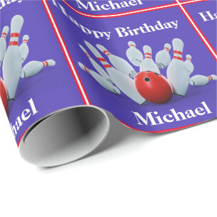 Bowling Personalized Birthday Gift Wrapping Paper