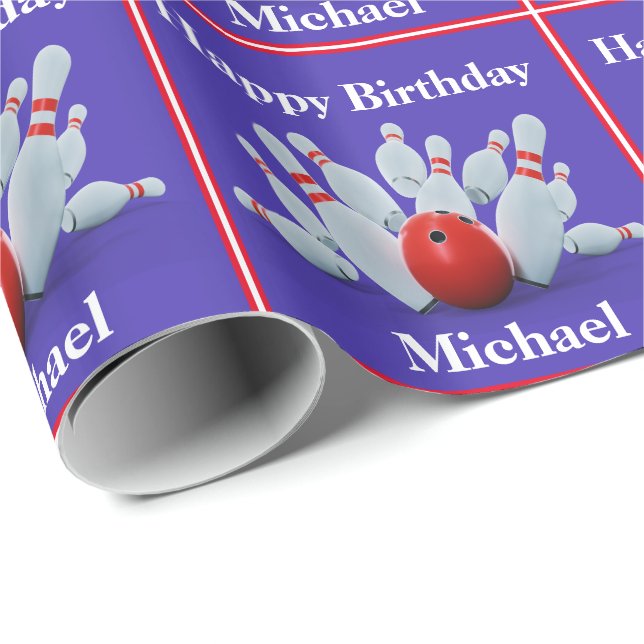 Bowling Personalized Birthday Gift Wrapping Paper (Roll Corner)