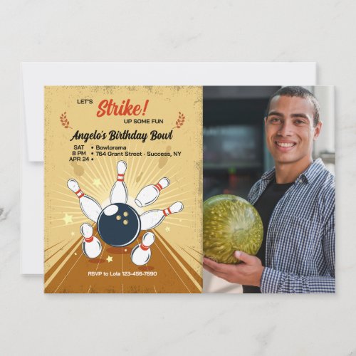 Bowling Photo Birthday Invitation