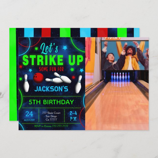 Bowling Photo Invitation (Front/Back)