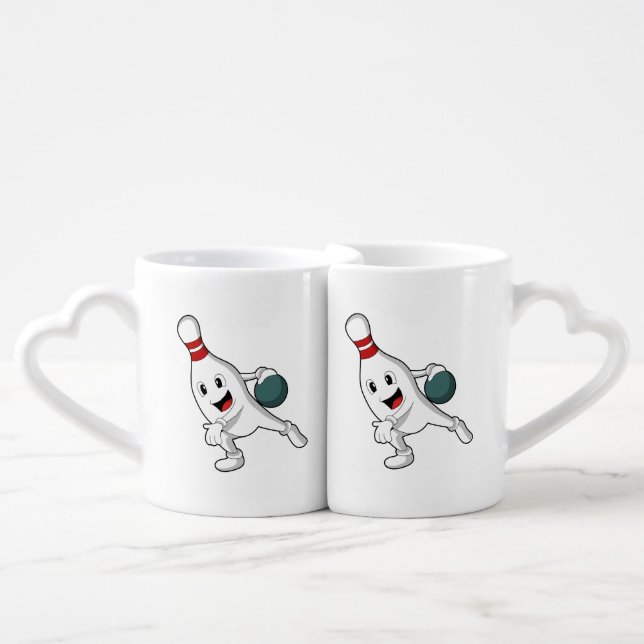 Bowling pin at Bowling with Bowling ball Coffee Mug Set (Front Nesting)