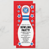 Bowling pin birthday party invitation with stars (Front/Back)
