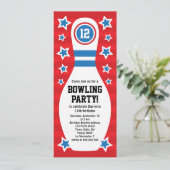 Bowling pin birthday party invitation with stars (Standing Front)
