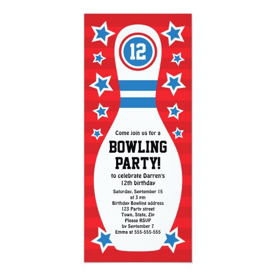 Bowling Pin Birthday Party Invitation With Stars 