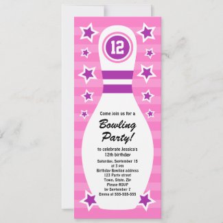 Bowling pin birthday party invitation with stars