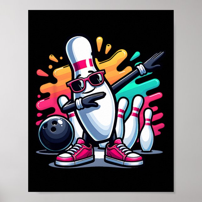 Bowling Pin Dabbing Sungles Bowler Player Kids Boy Poster (Front)