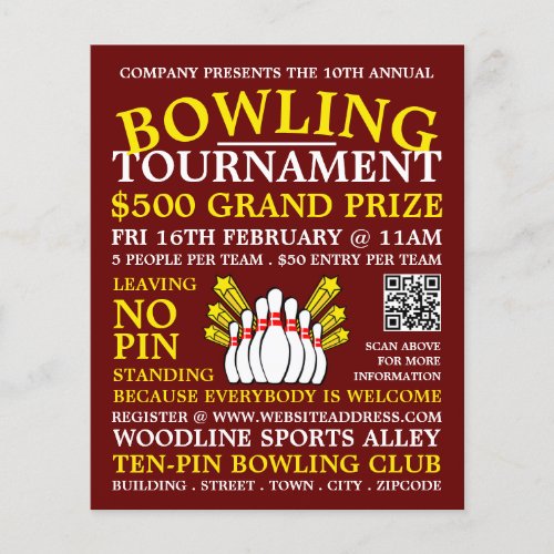 Bowling Pin Design Ten_Pin Bowling Tournament Flyer