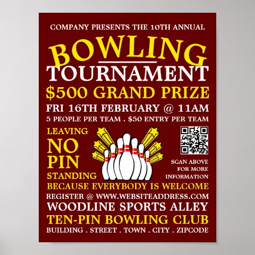 Bowling Pin Design Ten_Pin Bowling Tournament Poster