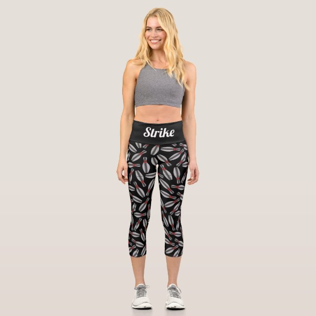 Bowling Pin High Waisted Capri Leggings (Front)