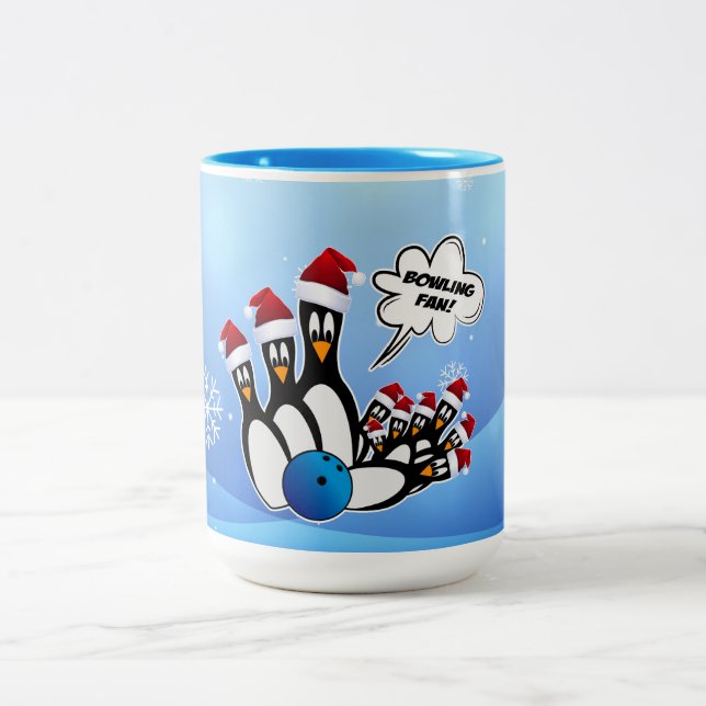 Bowling Pin Penguins Christmas Mug (Center)
