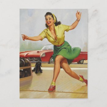 Bowling Pin Up Girl Postcard by PinUpGallery at Zazzle