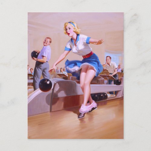 Bowling Pin Up Postcard