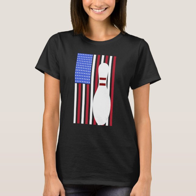 Bowling Pin US Flag American Bowling Player Bowler T-Shirt (Front)