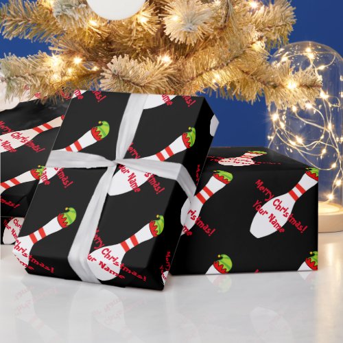 Bowling pin with elf hat personalised Christmas Wrapping Paper