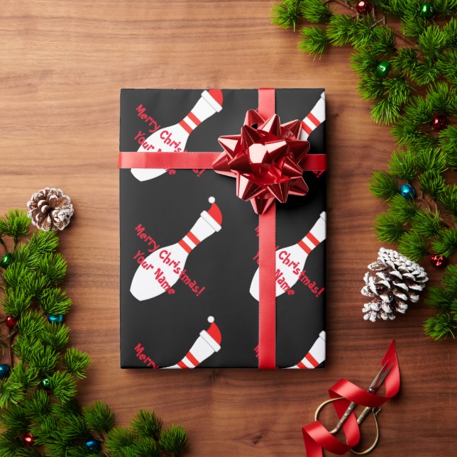 Bowling pin with Santa hat custom Christmas Wrapping Paper (Holiday Gift)