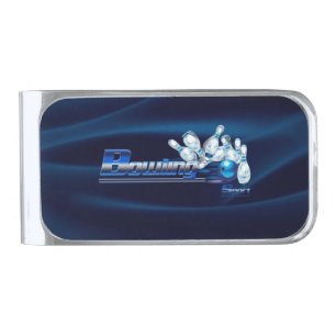 Bowling pins and ball silver finish money clip