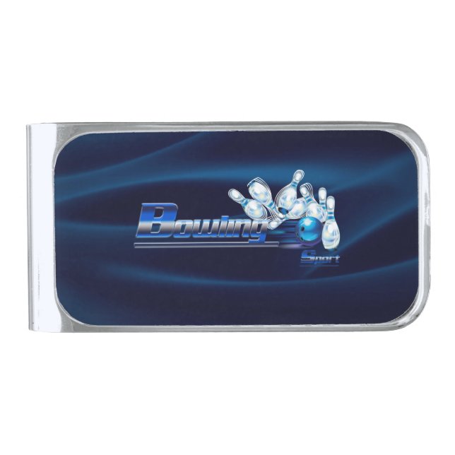 Bowling pins and ball   silver finish money clip (Front)